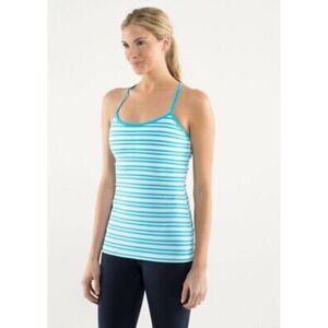 Lululemon Power Y Tank Twin Stripe with‎ Built in Support in Spry Blue, Size 8